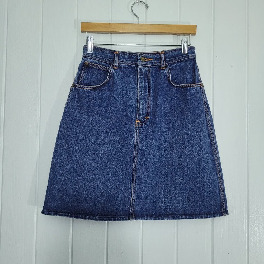 Vintage 90s Gitano Size 11 / 12 Blue Jean Denim High Waist A-Line Skirt Y2K